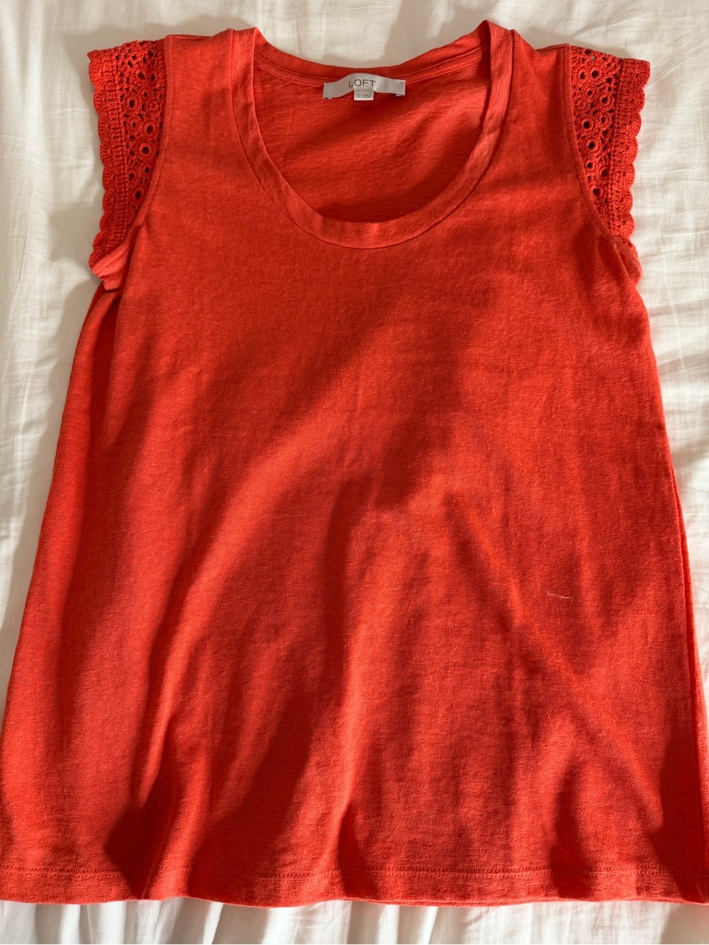 LOFT Coral-Red Crochet Cap Sleeve Tank